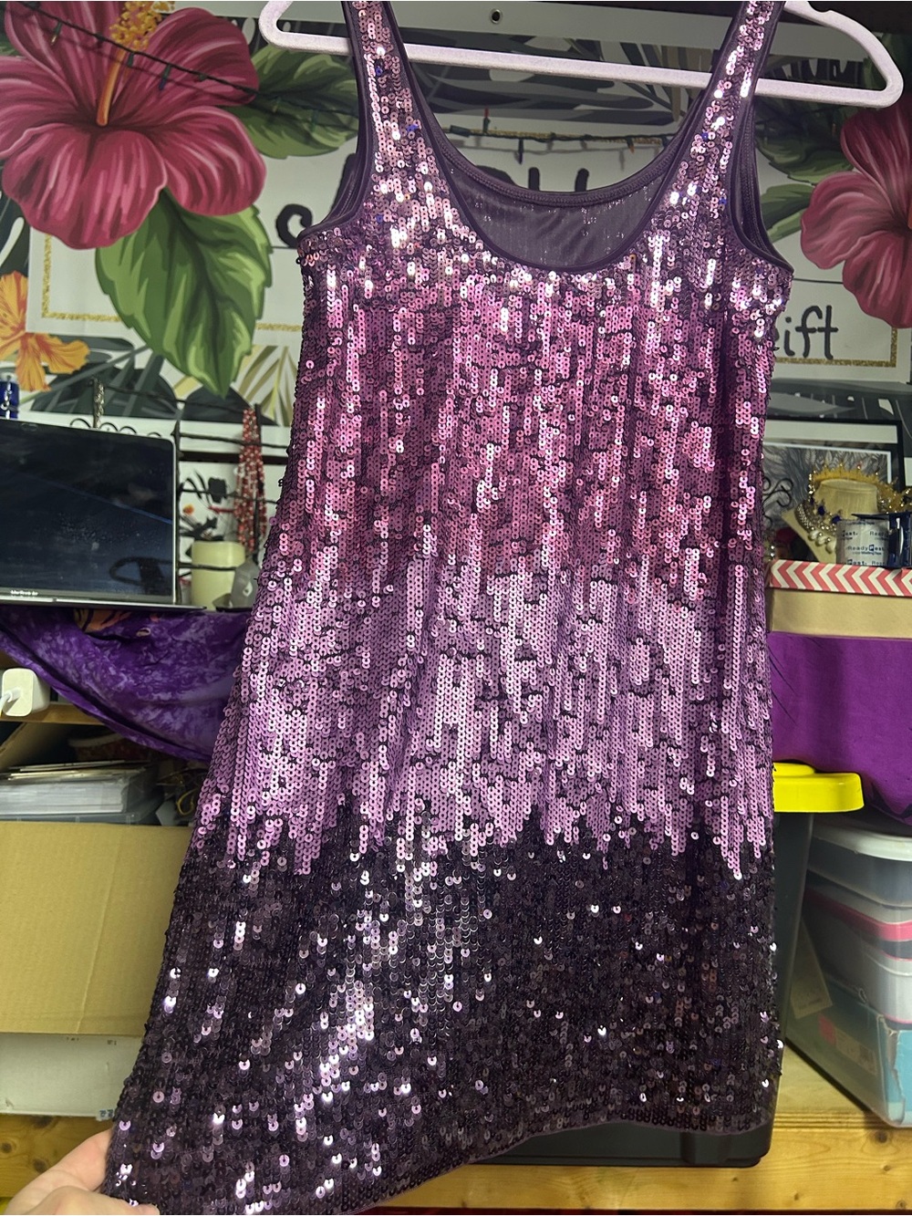 Express Purple Ombre Sequin Mini Tank Dress XS - Picture 3 of 9